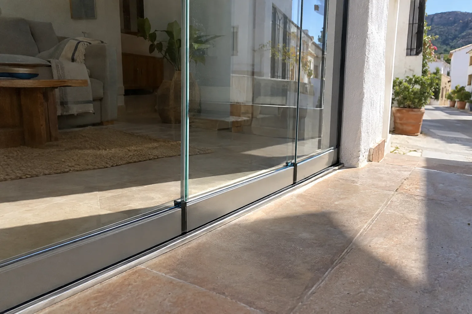 Cerramiento de terraza terminado con cortina de cristal o corredera de aluminio